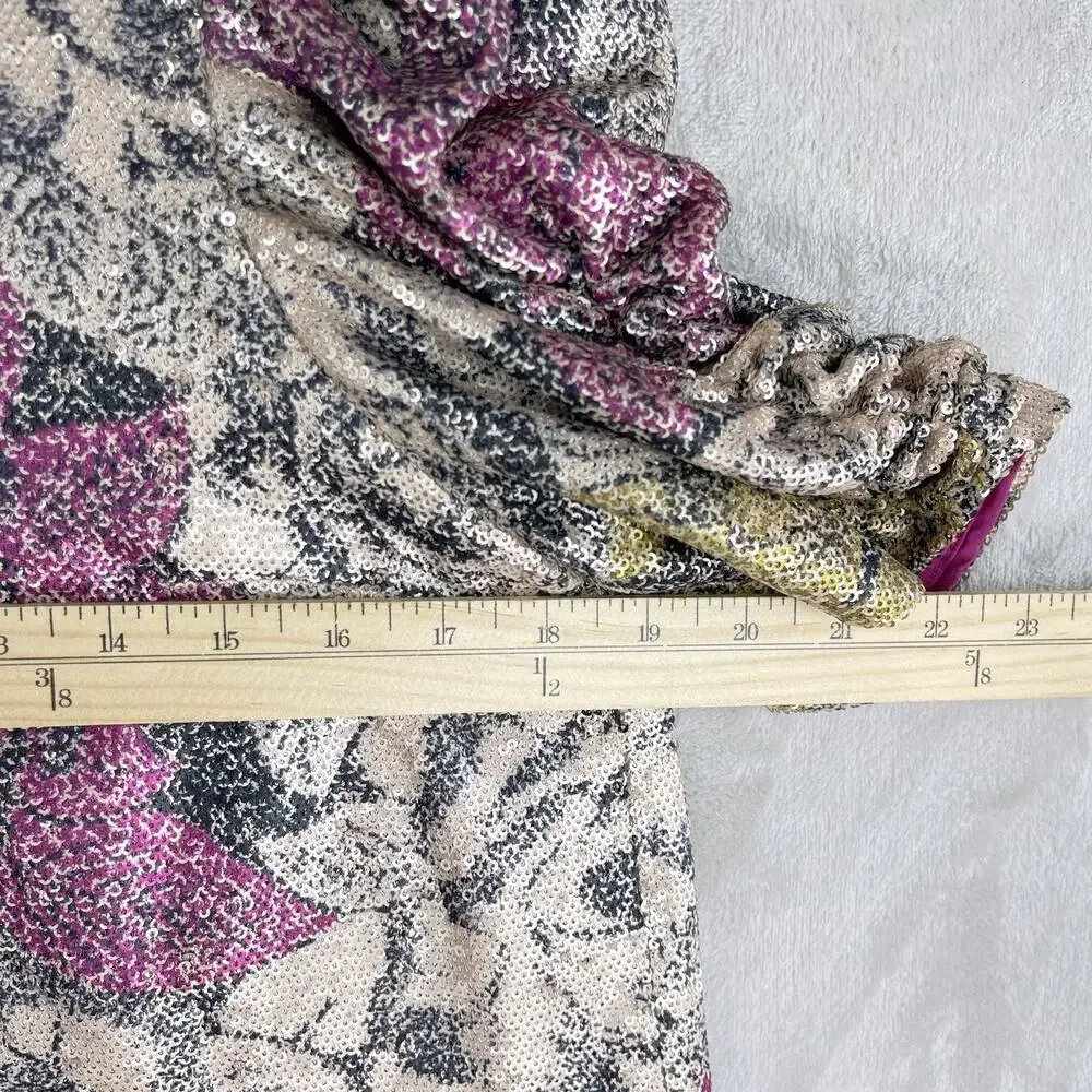 Anthropologie Marie Floral Sequin Top Pink Size 2 Puff Slve Night Luxe Coquette